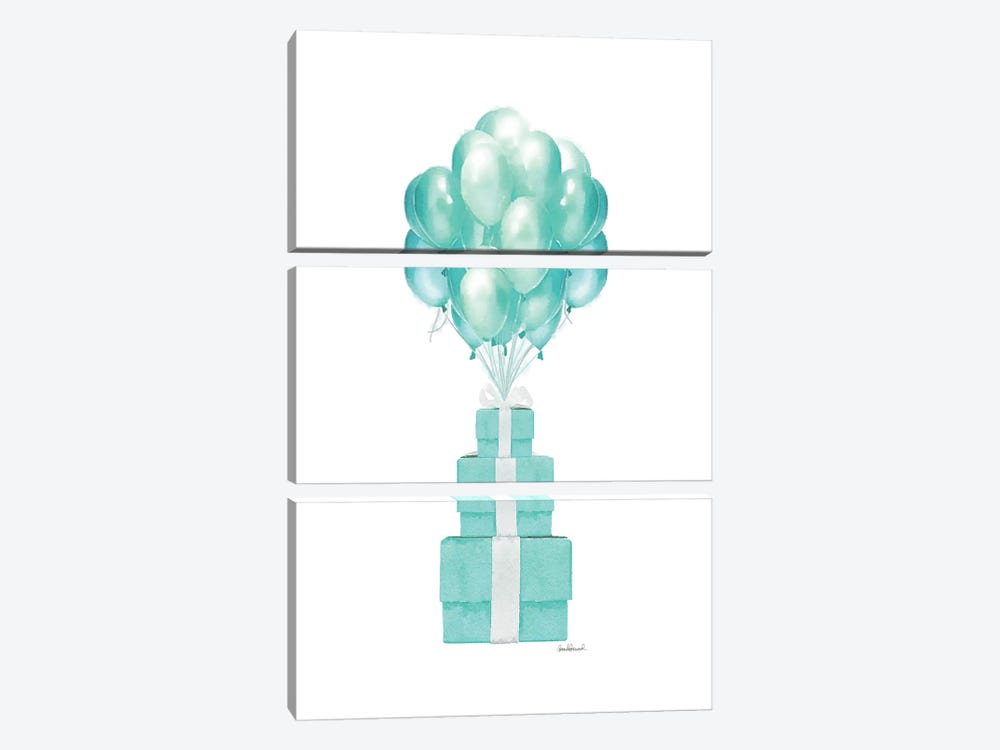 Balloons And Gift Boxes, Teal by Amanda Greenwood 3-piece Canvas Wall Art