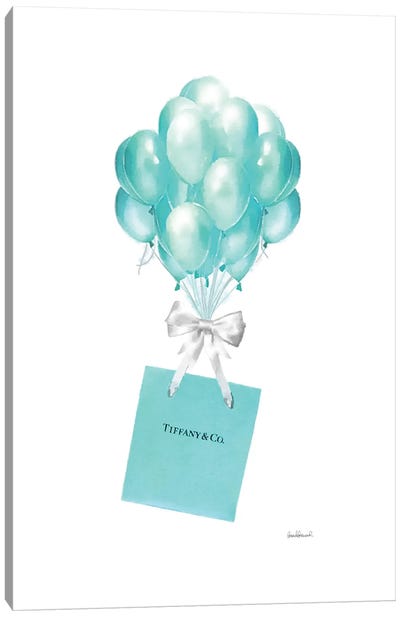 Balloons And Gift Bags, Teal Canvas Art Print - Balloons