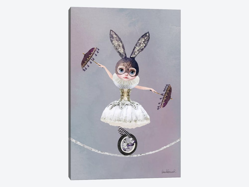 Miss Lily Rabbit Riding A Unicycle On A Tightrope At The Circus by Amanda Greenwood 1-piece Canvas Artwork