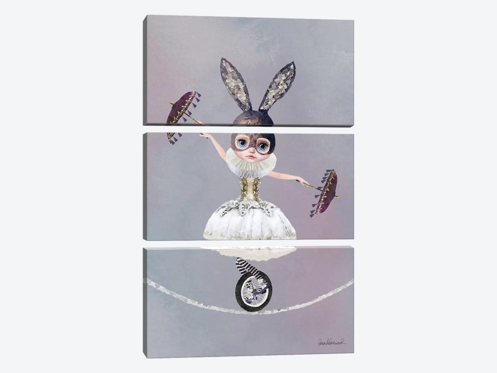 Miss Lily Rabbit Riding A Unicycle On A Tightrope At The Circus by Amanda Greenwood 3-piece Canvas Artwork