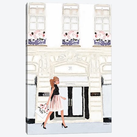 Shop Front Rue, Paris, With Shopper Canvas Print #GRE420} by Amanda Greenwood Art Print