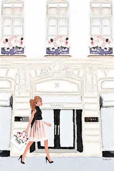 Amanda Greenwood: Shop Front Rue, Paris, With Shopper by Amanda Greenwood
