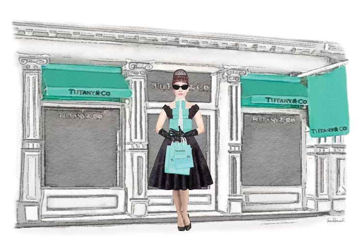 Shop Front, Teal, With Shopping Audrey