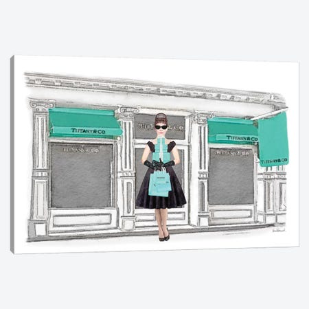 Shop Front, Teal, With Shopping Audrey Canvas Print #GRE422} by Amanda Greenwood Canvas Print