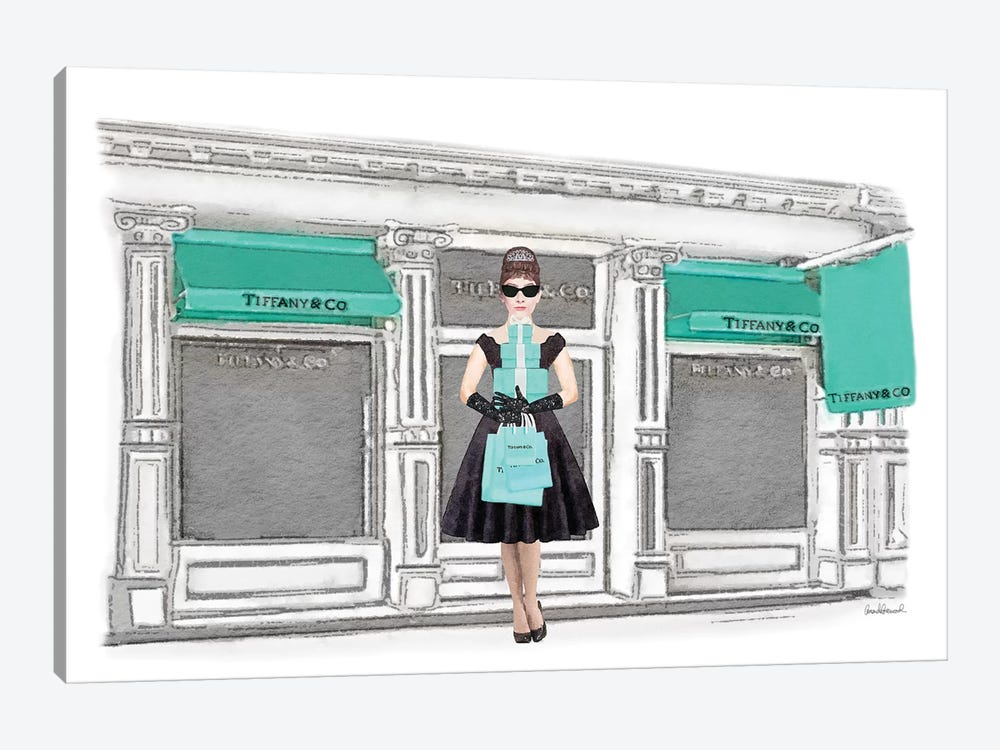 Shop Front, Teal, With Shopping Audrey by Amanda Greenwood 1-piece Canvas Art