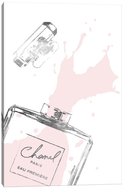 Splashing Perfume In Silver And Blush Canvas Art Print - Silver Art