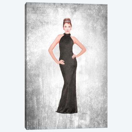 Audrey Black Evening Gown, Grunge Background Canvas Print #GRE426} by Amanda Greenwood Canvas Wall Art