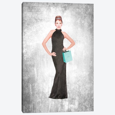 Audrey Black Evening Gown, Teal Bag, Grunge Background Canvas Print #GRE428} by Amanda Greenwood Canvas Print