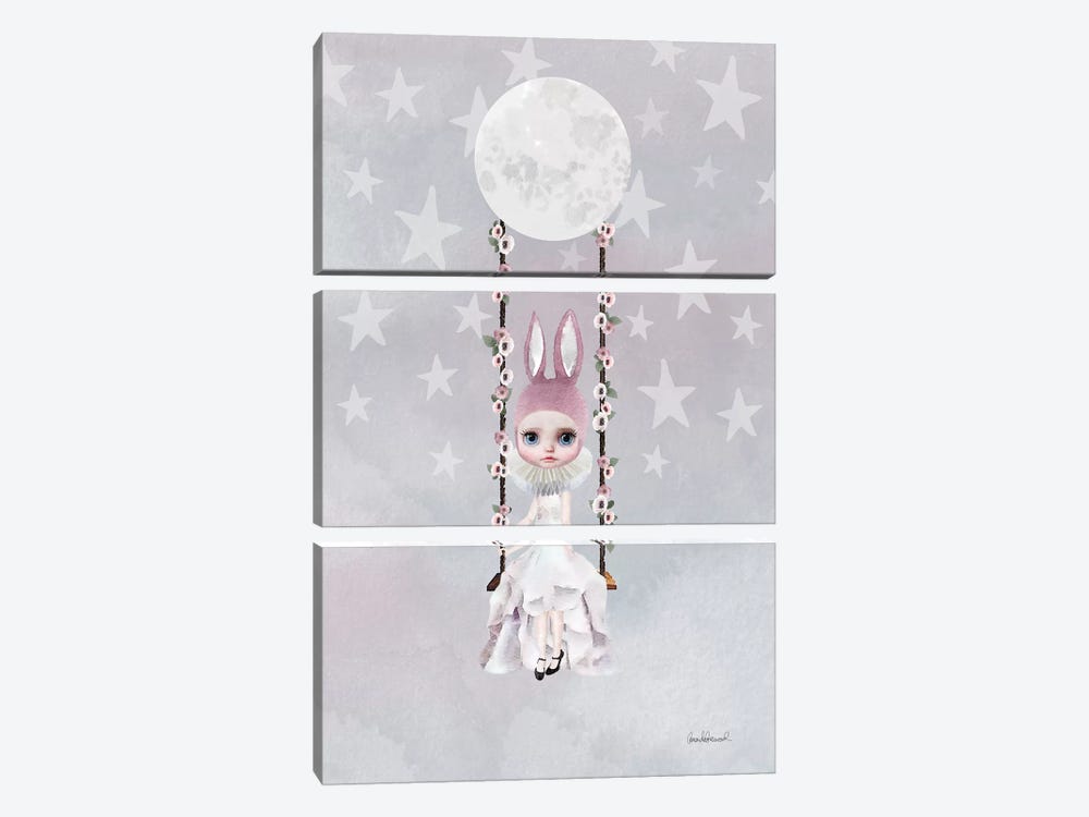 Miss Lily Rabbit Swings From The Moon by Amanda Greenwood 3-piece Canvas Print