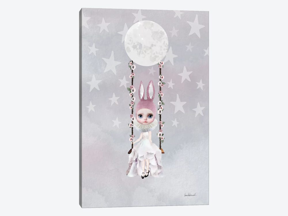 Miss Lily Rabbit Swings From The Moon by Amanda Greenwood 1-piece Canvas Print