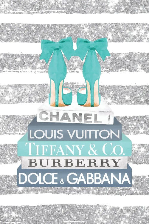 Blue And Teal Fashion Books With Bow Shoes Glitter Stripe