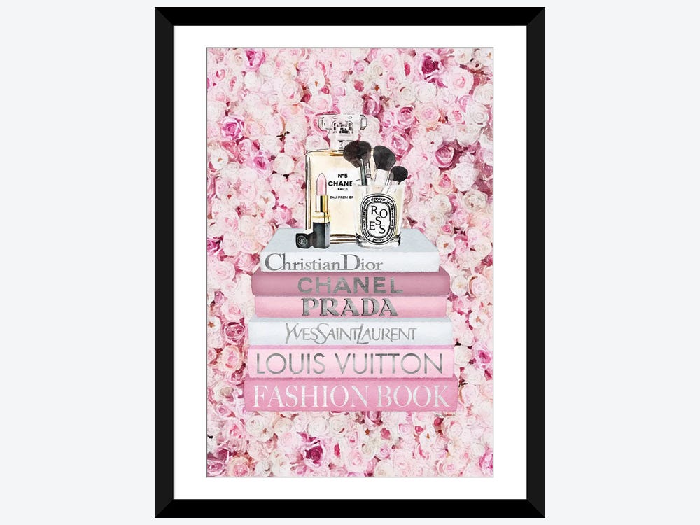 Framed Poster Prints - Blush Fashion Books on Pink Flower Wall by Amanda Greenwood ( Fashion > Prada art) - 32x24x1