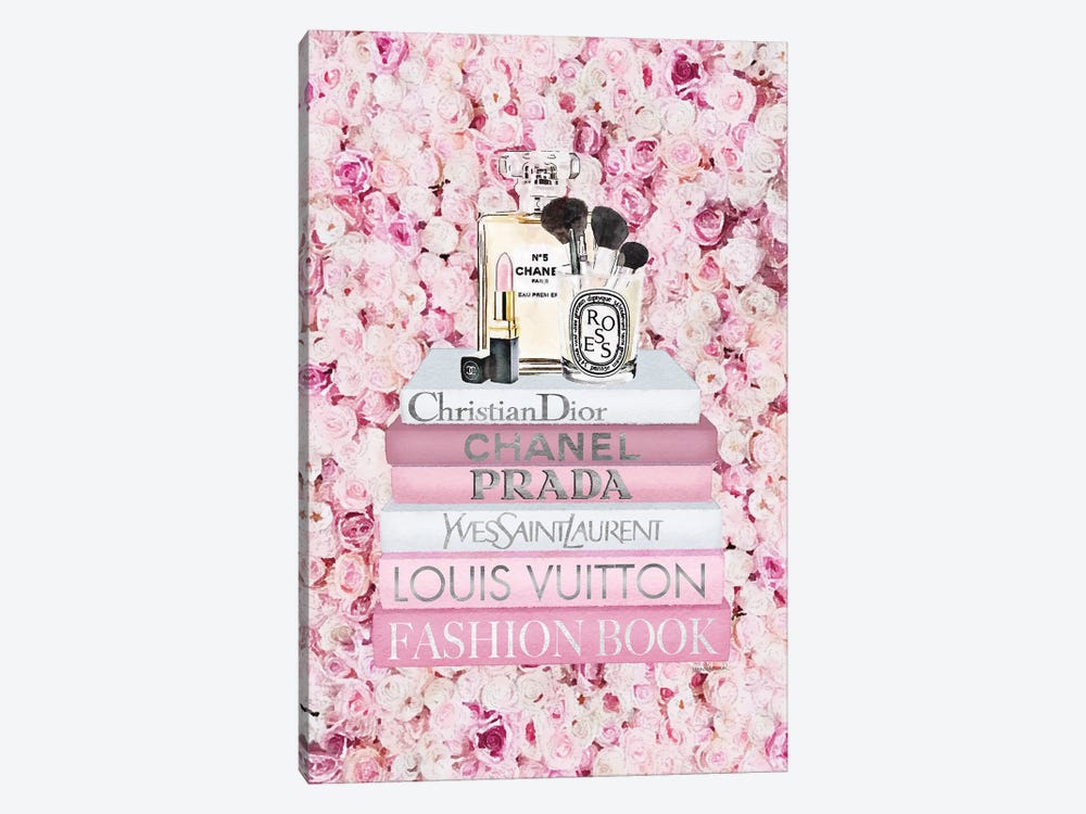 Blush Fashion Books On Pink Flower Wall - Art Print