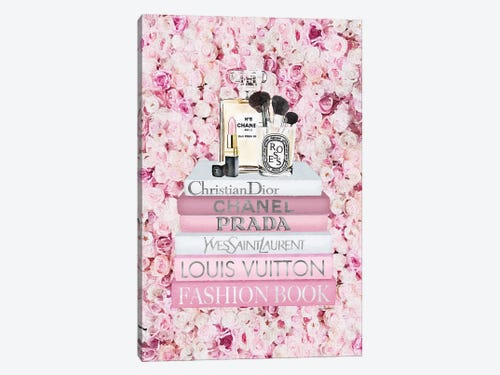 Blush Fashion Books On Pink Flower Wall - Art Print | Amanda Greenwood
