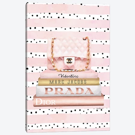 Books Medium Blush With Quilted Bag. Pink Stripes Black Dots Canvas Print #GRE437} by Amanda Greenwood Canvas Art Print