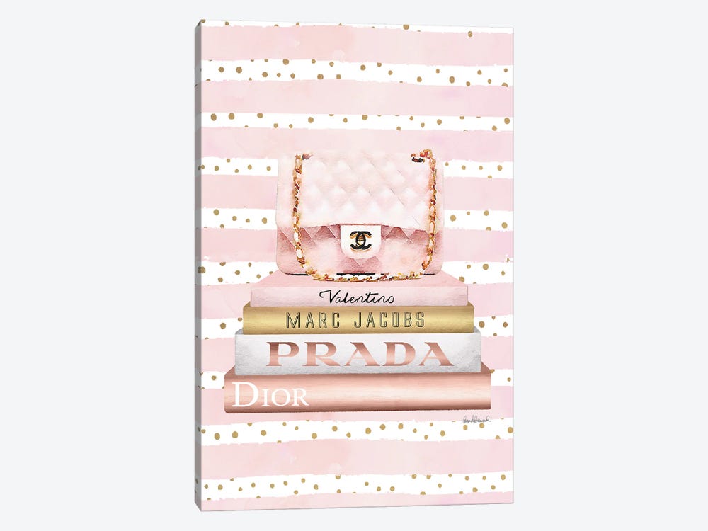Books Medium Blush With Quilted Bag. Pink Stripes Gold Dots by Amanda Greenwood 1-piece Canvas Art Print