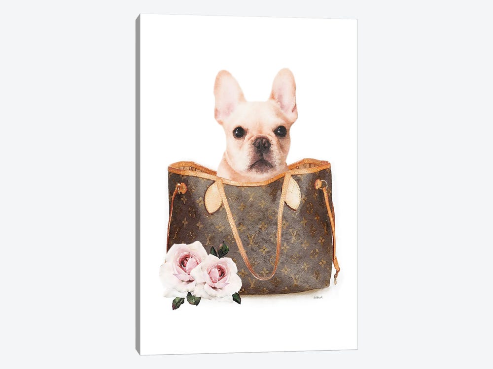 Brown Shoulder Bag With Cream Frenchie by Amanda Greenwood 1-piece Canvas Artwork