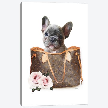 Brown Shoulder Bag With Grey Frenchie Canvas Print #GRE440} by Amanda Greenwood Canvas Print
