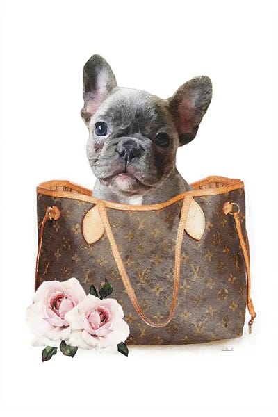French Bulldogs: Brown Shoulder Bag With Grey Frenchie by Amanda Greenwood