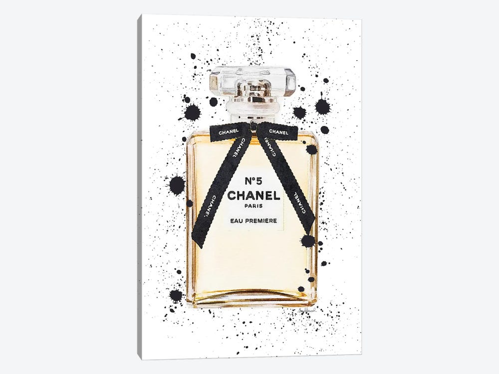 Classic Perfume With Bow And Ink Drips by Amanda Greenwood 1-piece Canvas Artwork