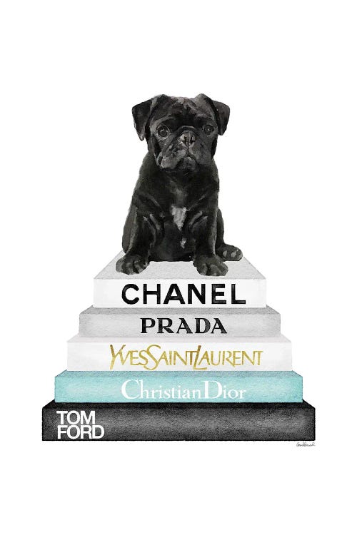 Grey & Teal Fashion Books With Black Pug