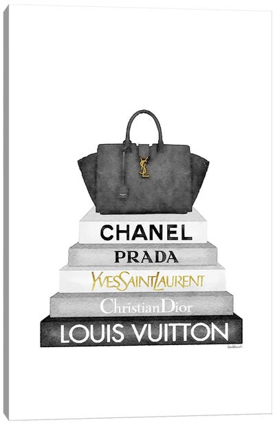 Grey Fashion Books With Black Bag Canvas Art Print - Louis Vuitton Art