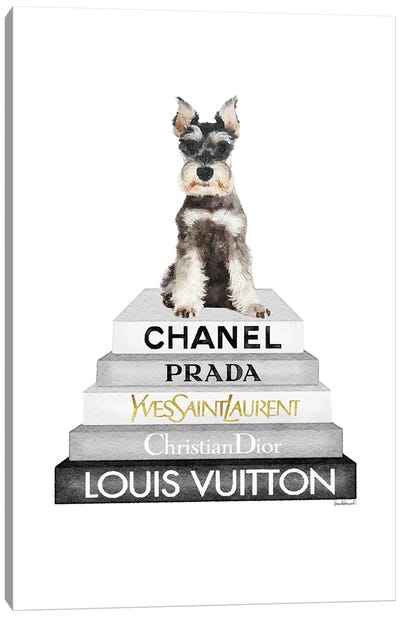 Grey Fashion Books With Mini Schnauzer Canvas Art Print - Louis Vuitton Art