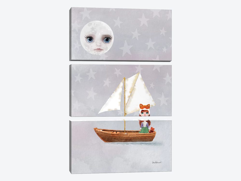 Miss Linda Fox Sailing A Boat by Amanda Greenwood 3-piece Canvas Art