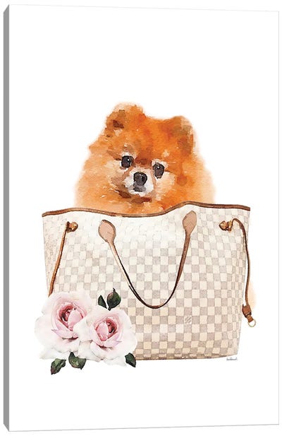 Grey/Tan Shoulder Bag With Pomeranian Canvas Art Print - Louis Vuitton Art