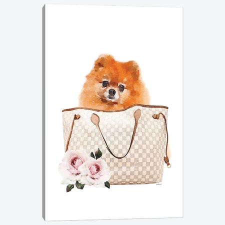 Grey/Tan Shoulder Bag With Pomeranian Canvas Print #GRE462} by Amanda Greenwood Canvas Print