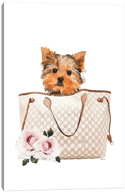 Grey/Tan Shoulder Bag With Yorkie Canvas Art Print - Terriers