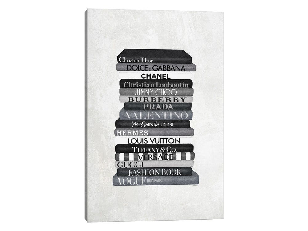 New Book Stack, Black & White Canvas - Canvas Print