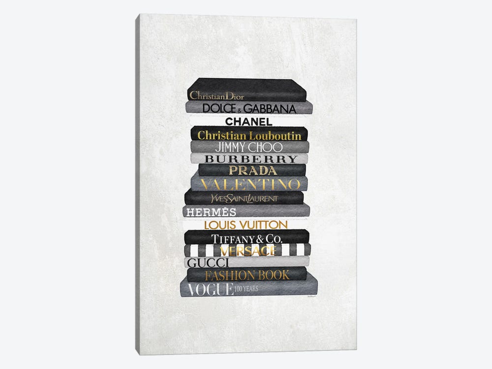 High Fashion Book Stack Black & White, Gold Font by Amanda Greenwood 1-piece Canvas Print