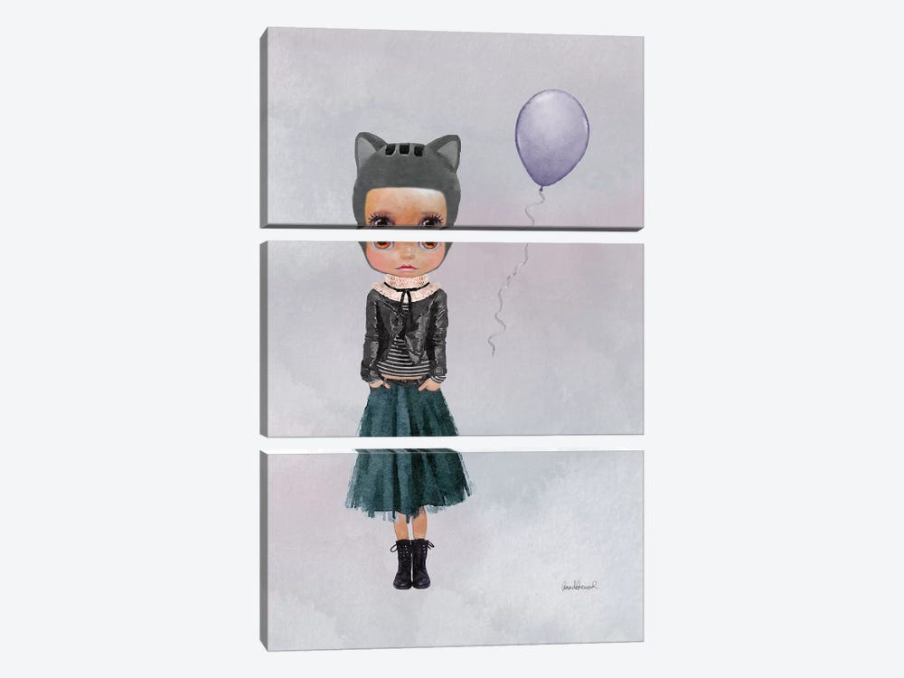 Miss Lola Cat With A Balloon by Amanda Greenwood 3-piece Canvas Art Print
