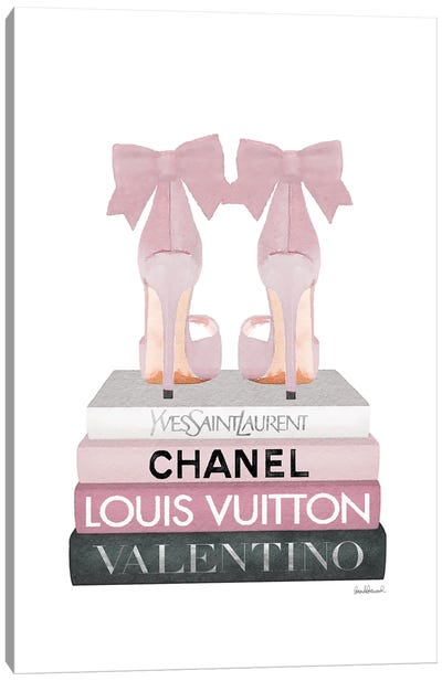 Medium Books Pink Tone, Pink Shoes Canvas Art Print - Chanel Art