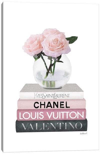 Medium Books Pink Tone, Rose In Round Vase Canvas Art Print - Louis Vuitton Art