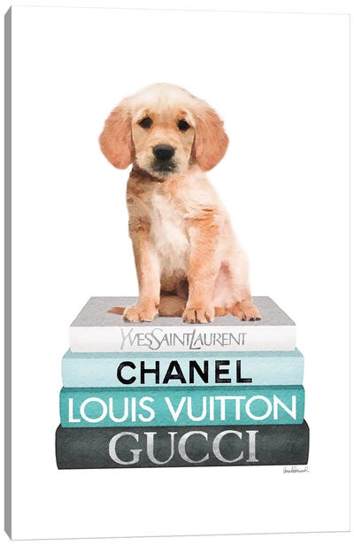 Medium Books Teal Tone, Labrador Puppy Canvas Art Print - Gucci Art