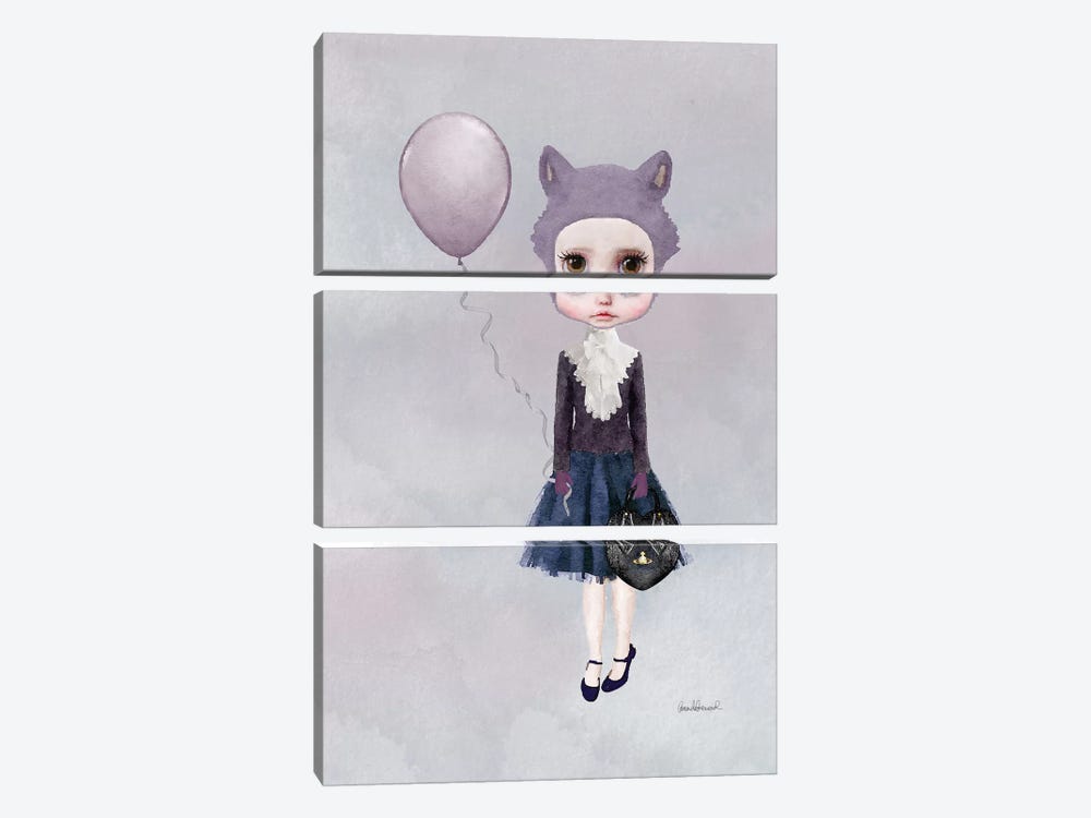 Miss Sophia Wolf With A Balloon by Amanda Greenwood 3-piece Canvas Print