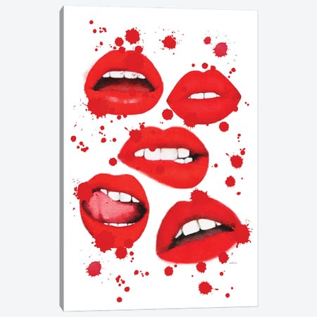 Multiple Lips Red Canvas Print #GRE491} by Amanda Greenwood Canvas Wall Art
