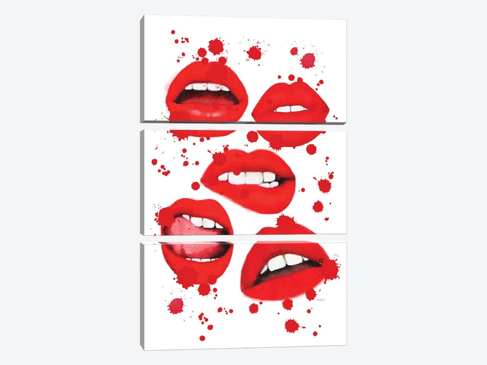 Multiple Lips Red by Amanda Greenwood 3-piece Canvas Art