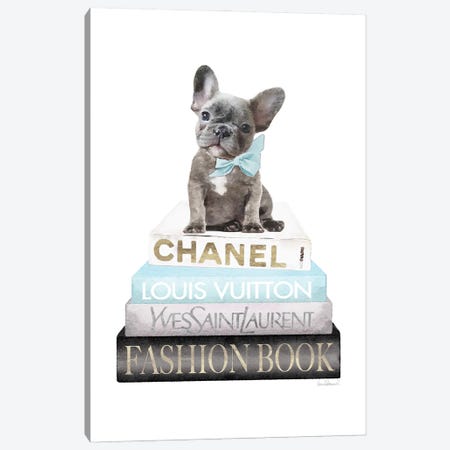 New Books Grey Blue With Grey Frenchie Side Bow Canvas Print #GRE500} by Amanda Greenwood Canvas Artwork