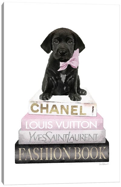 New Books Grey Blush With Black Labrador Canvas Art Print - Louis Vuitton Art