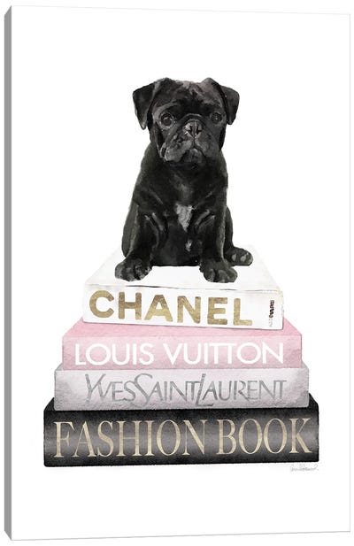 New Books Grey Blush With Black Pug Canvas Art Print - Louis Vuitton Art