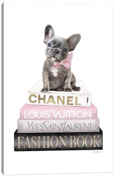 New Books Grey Blush With Grey Frenchie Side Bow Canvas Art Print - Chanel Art