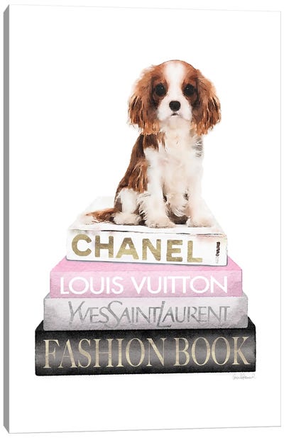 New Books Grey Blush With King Charles Puppy Canvas Art Print - Chanel Art