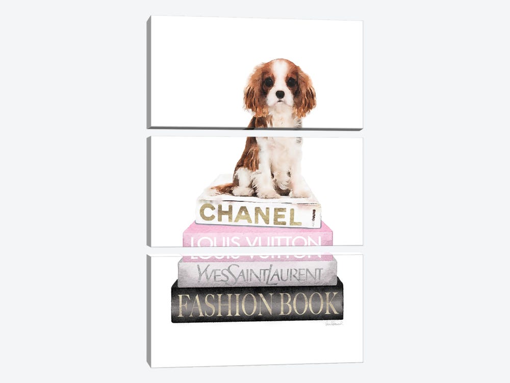 New Books Grey Blush With King Charles Puppy by Amanda Greenwood 3-piece Canvas Artwork