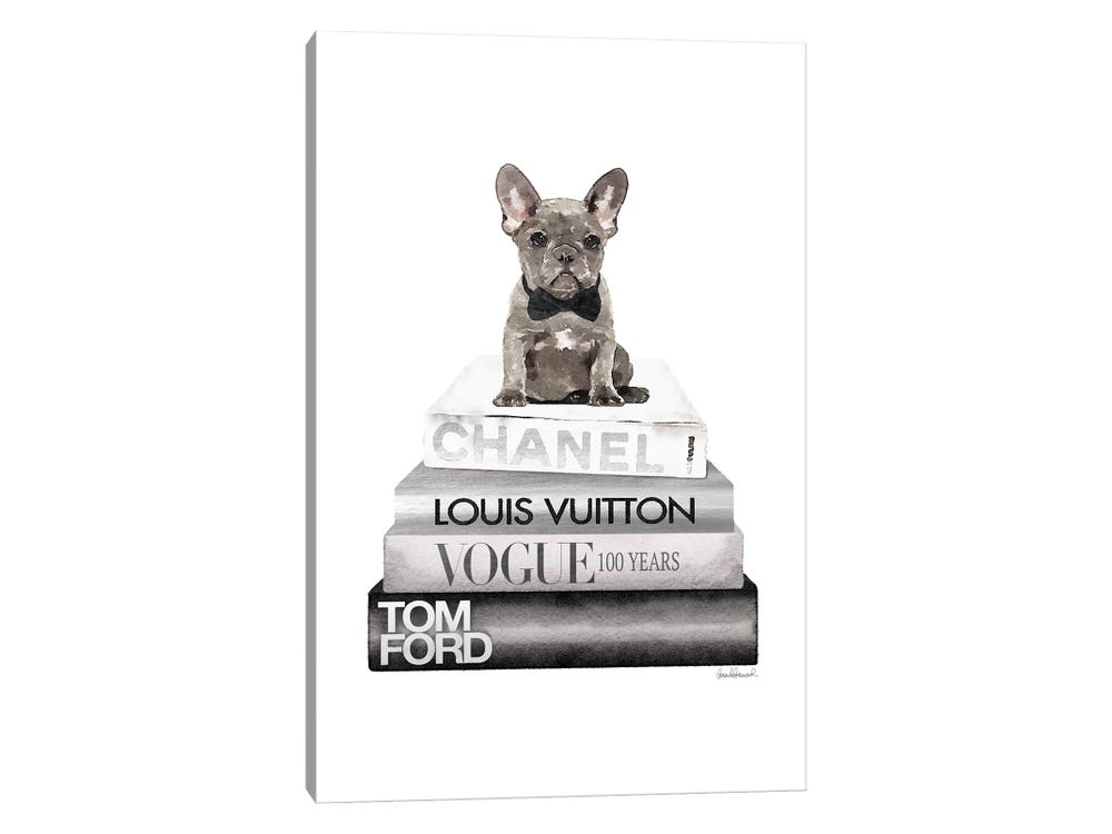 New Books Silver Grey Frenchie Bow Tie by Amanda Greenwood Fine Art Paper Poster ( Fashion > Vogue art) - 24x16x.25