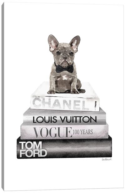 Black and white French bulldog with red and white Louis Vuitton