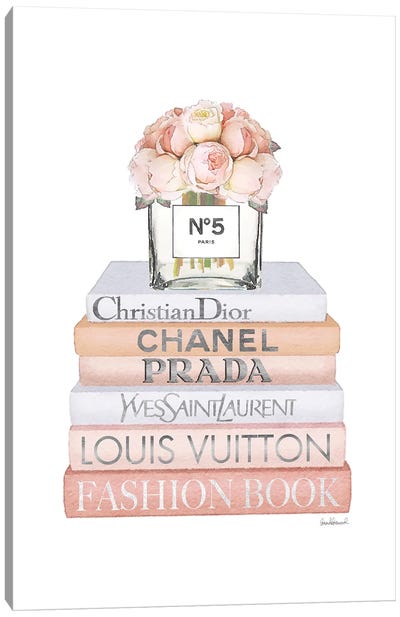 Peach Fashion Books With Peach Roses Canvas Art Print - Bouquet Art