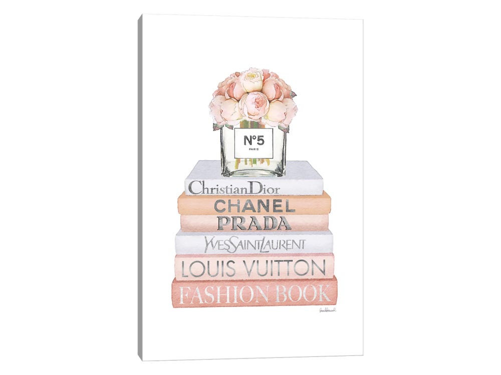 Peach Fashion Books With Peach Roses - Canvas Print